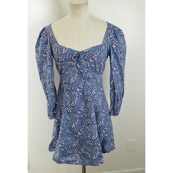 J Crew Liberty London Sweetheart Mini Dress Blue Floral Puff Sleeves Size 2 - Picture 1 of 7